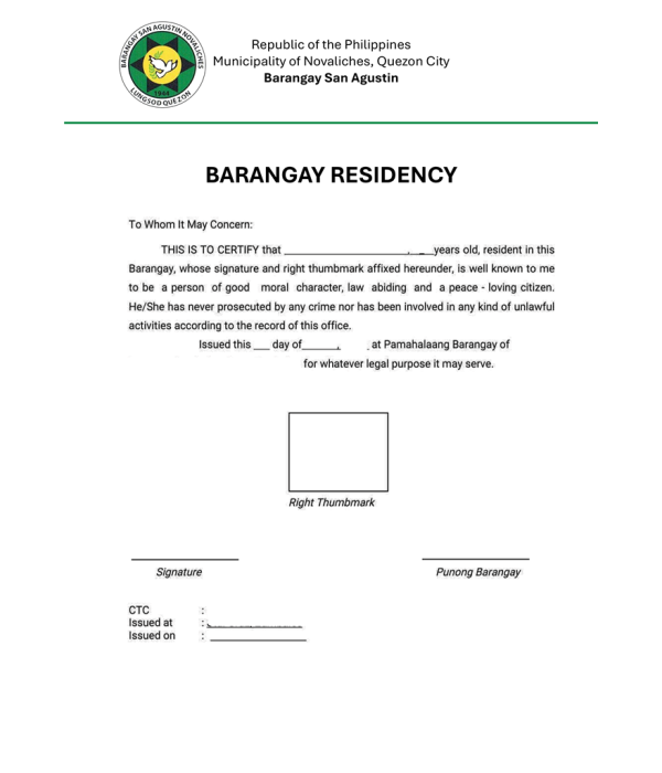 BARANGAY RESIDENCY