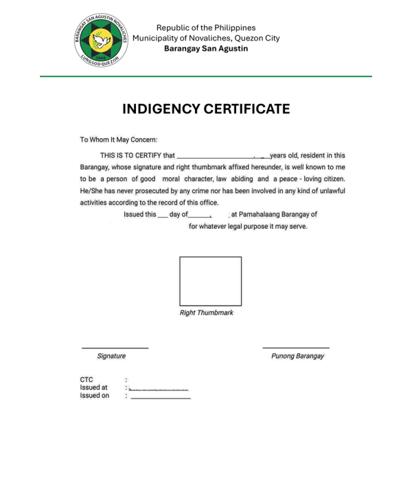 CERTIFICATE OF INDIGENCY